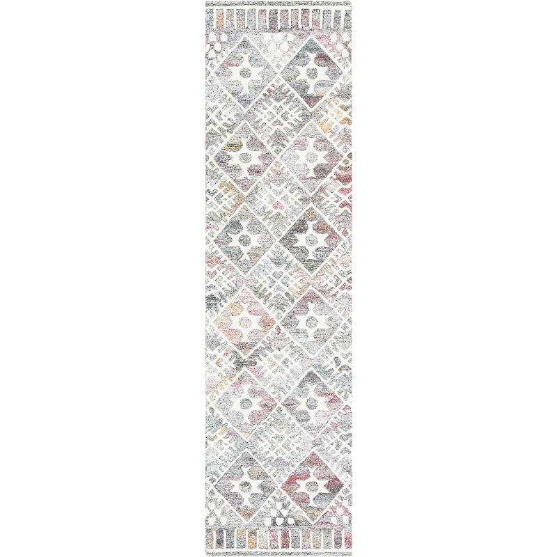 Hand-Tufted Red and Ivory Wool Runner Rug, 2'3" x 9'