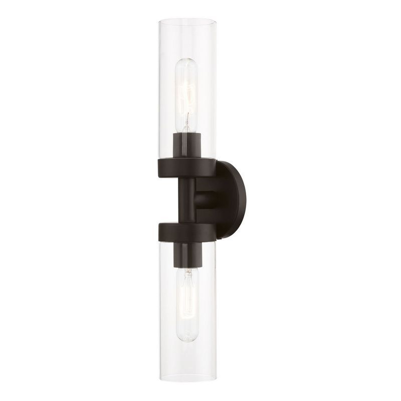 Ludlow Urban Minimal 2-Light Bronze Vanity with Clear Glass Shades