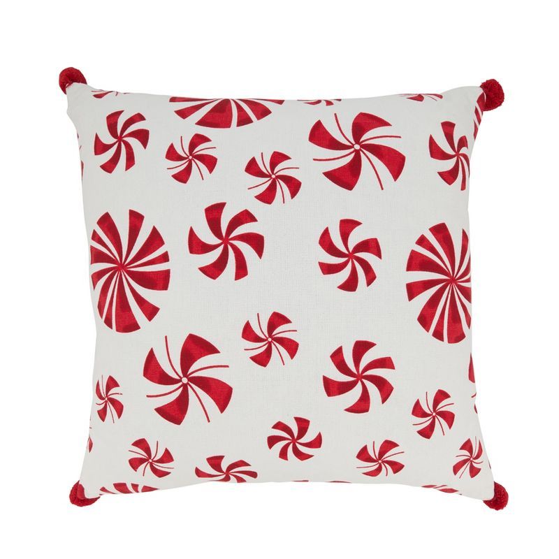 Red and White Peppermint Motif Cotton Throw Pillow