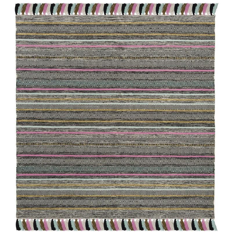 Montauk Black and Multi Striped 6' x 6' Wool Cotton Area Rug