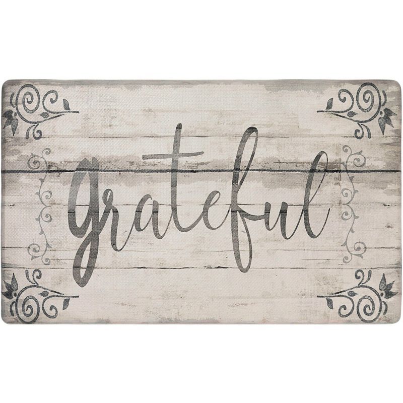 Grateful Grey and Cream Floral Anti-Fatigue Kitchen Mat