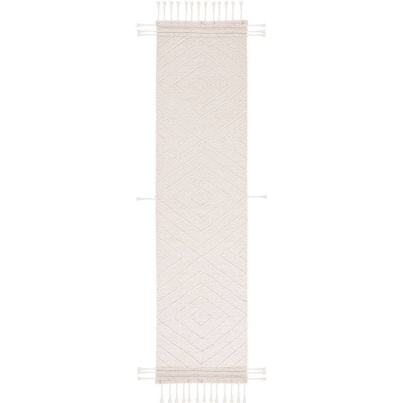 Ivory Wool and Chenille Flat Woven Runner Rug