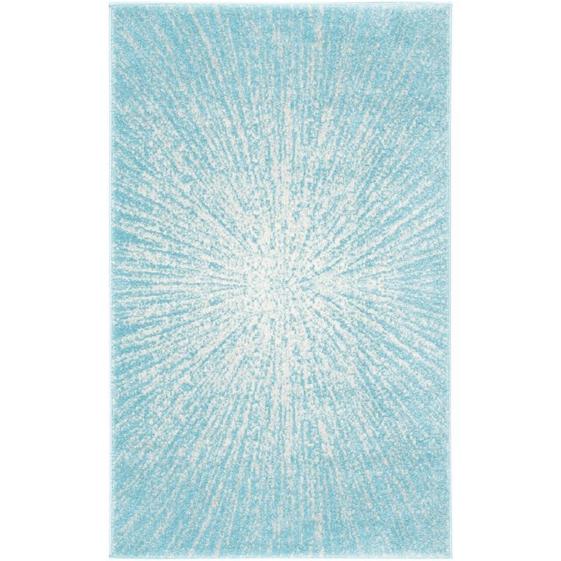 Aqua and Ivory Sunburst Pattern Synthetic Area Rug, 3' x 5'