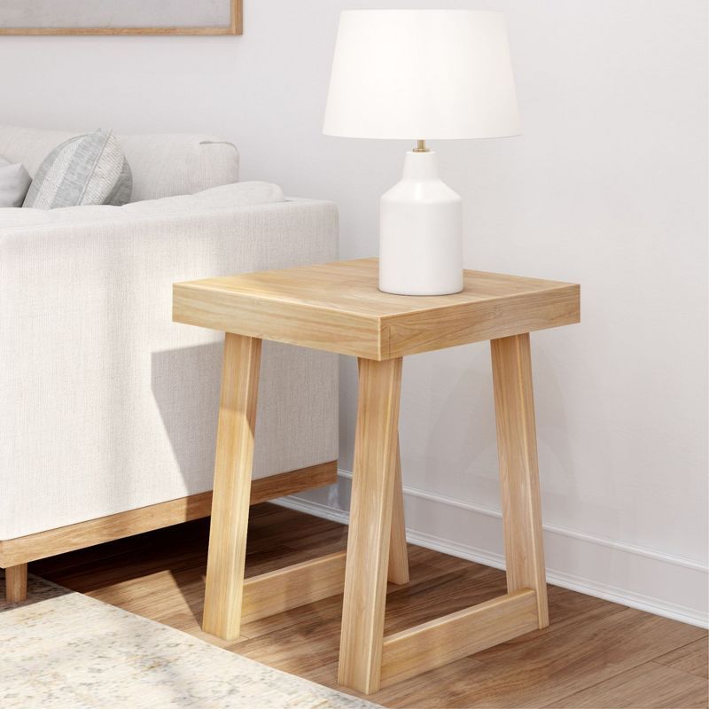 Blonde Wirebrush Solid Pine Wood Square Side Table