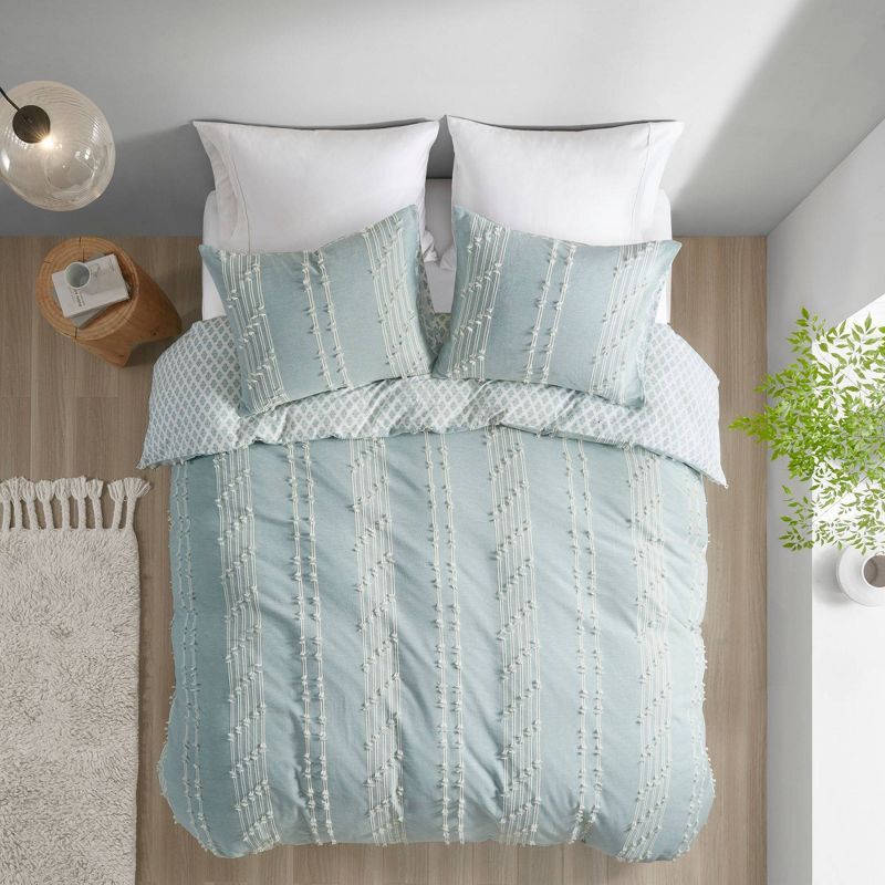 Aqua Cotton Jacquard King/California King Duvet Cover Set