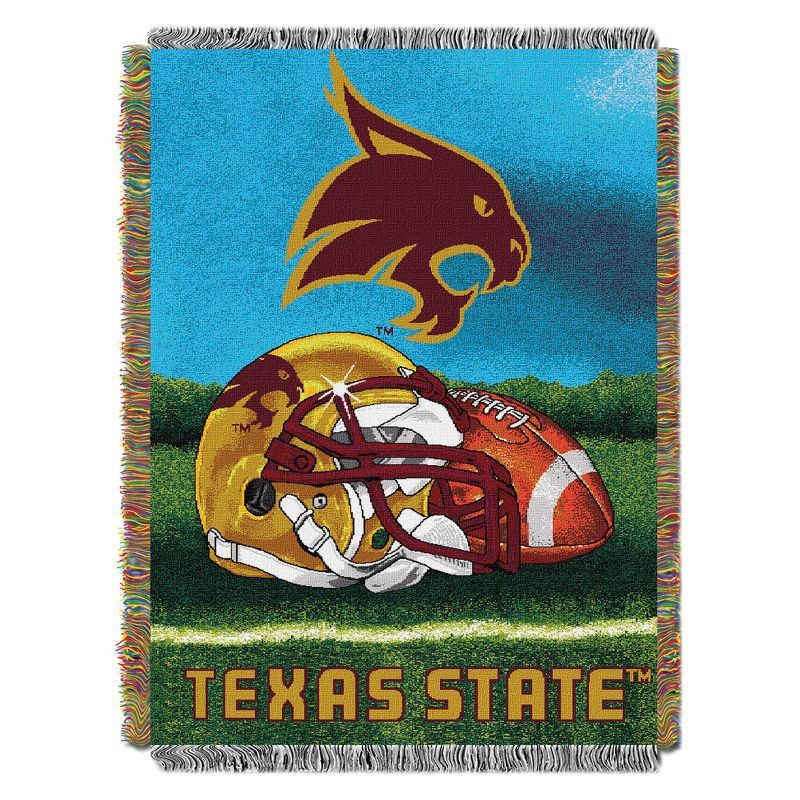 Texas State Bobcats Woven Tapestry Throw Blanket with Fringes