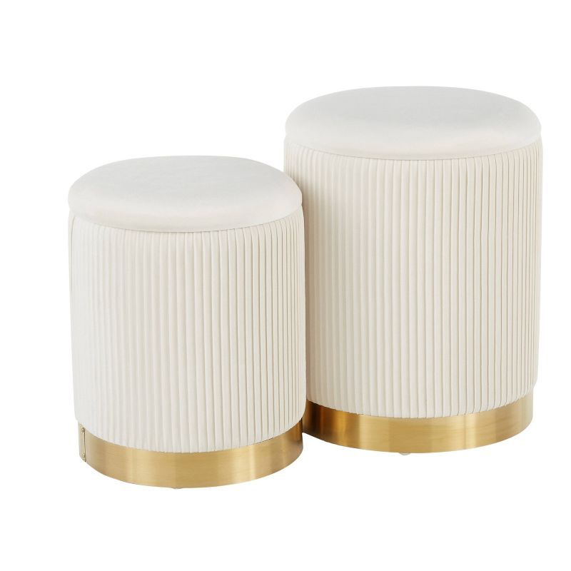 White Velvet and Gold Metal Nesting Ottoman Set