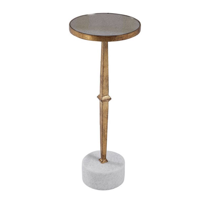 Gold and Marble Round Accent Table with Mirror Top