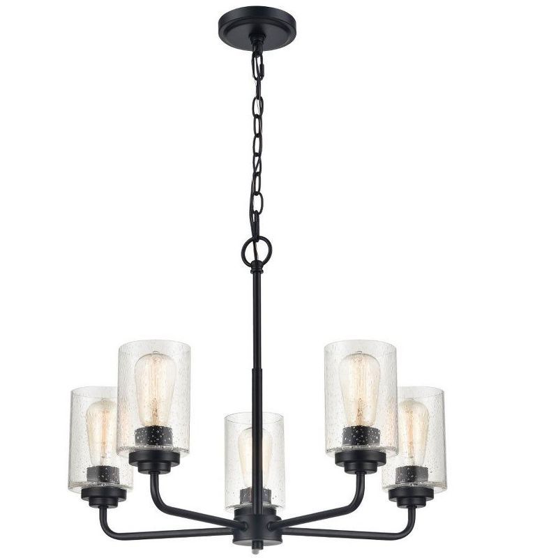 Elegant Moven Matte Black 5-Light Chandelier with Seeded Glass