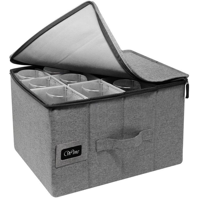 Gray Fabric Collapsible Stemware Storage Box with Dividers