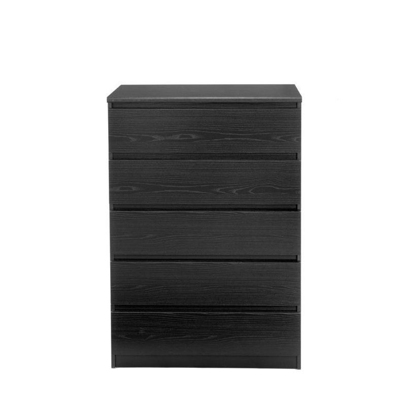 Black Woodgrain Vertical 5-Drawer Chest with Extra Deep Drawer