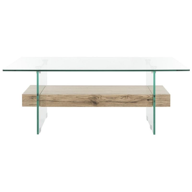 Kayley 43" Beige Wood and Glass Rectangular Coffee Table