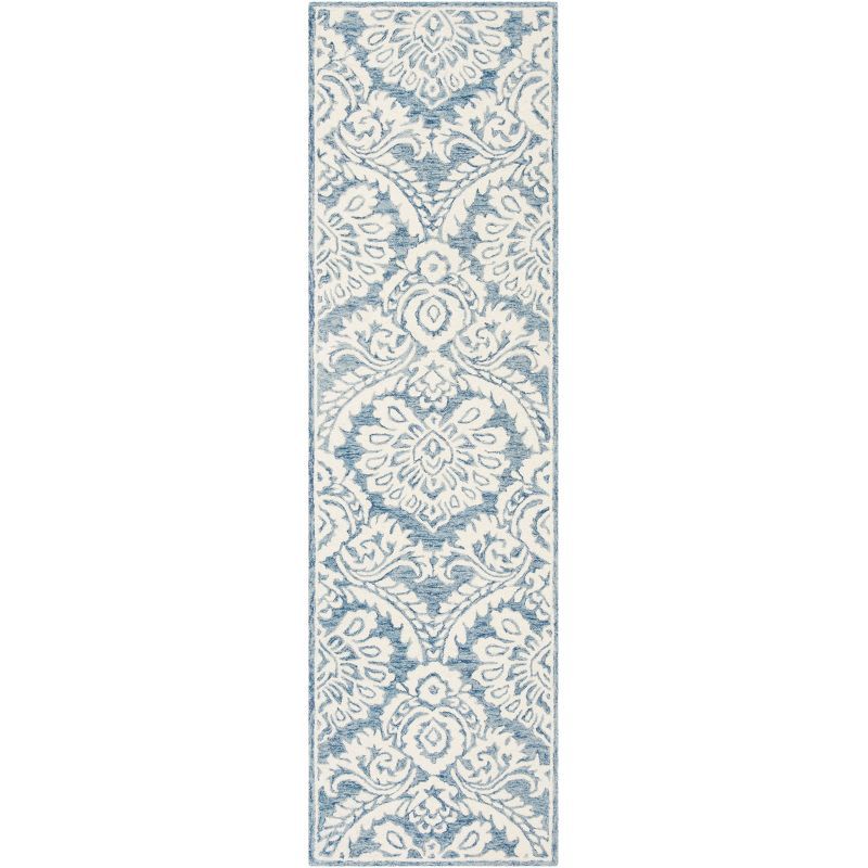 Blue and Ivory Handmade Wool Tufted Runner Rug, 2'3" x 6'