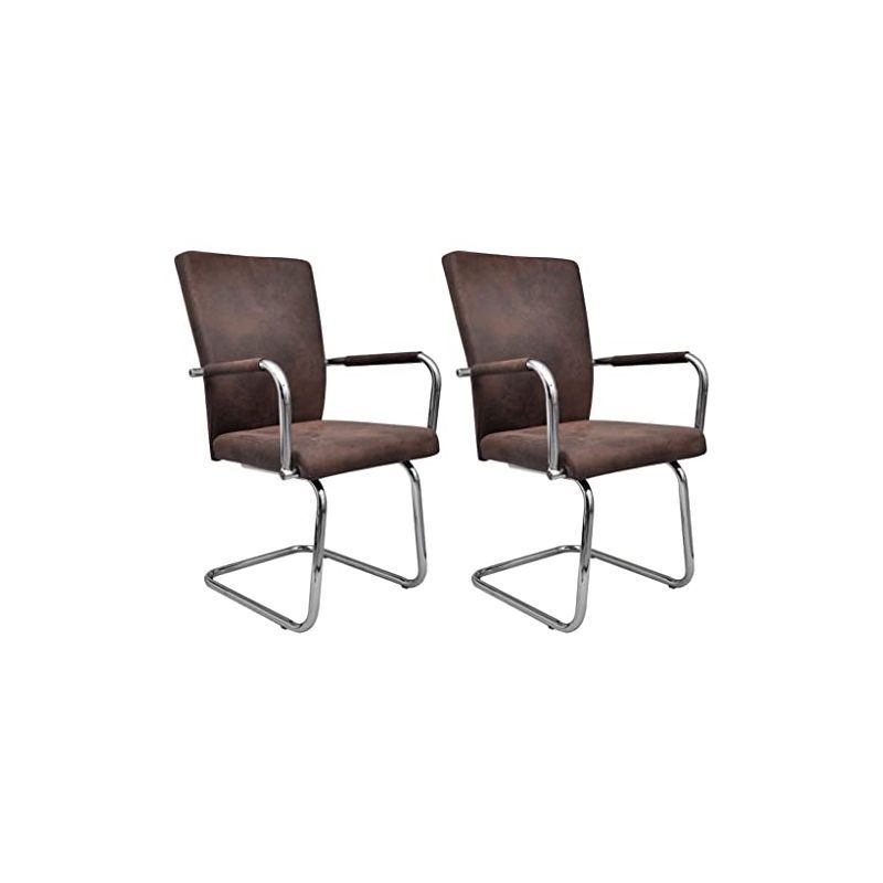 Brown Faux Suede Leather Cantilever Dining Chairs, Set of 2