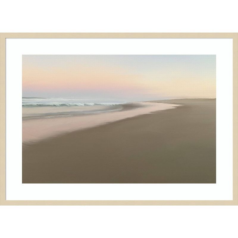 Soft Beach Embrace Natural Wood Framed Coastal Wall Art