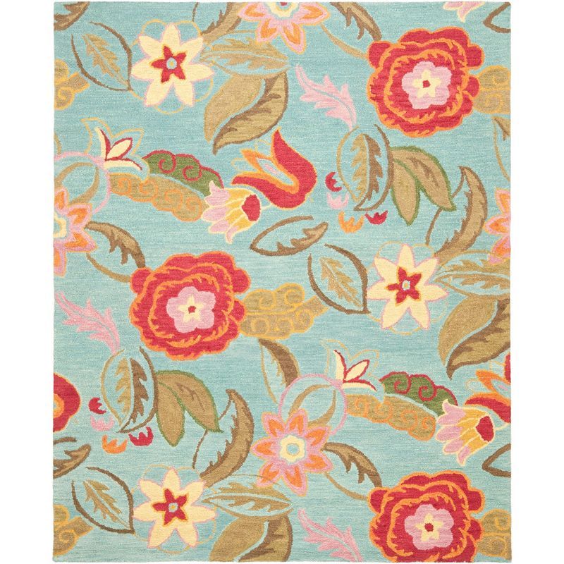 Blue Floral Hand-Knotted Wool Area Rug 8' x 10'