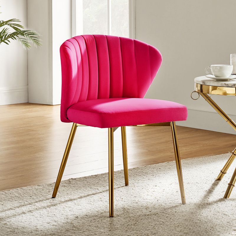 Fuchsia Velvet Upholstered Side Chair with Gold Metal Legs