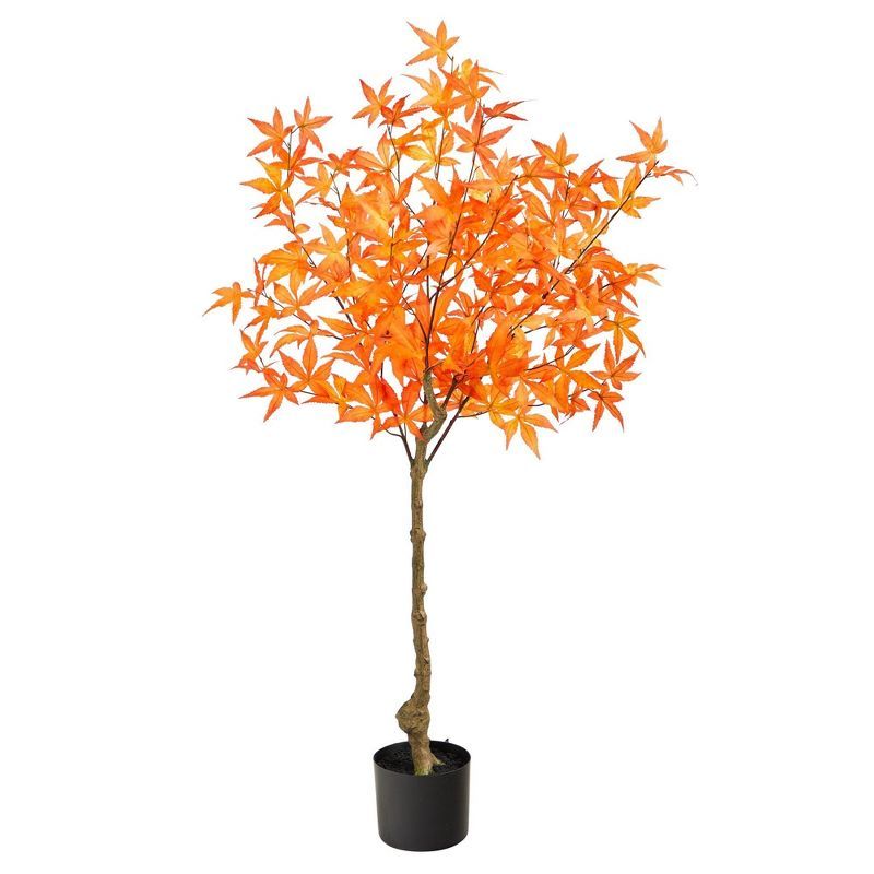 4-Foot Orange Faux Maple Tree in Black Pot