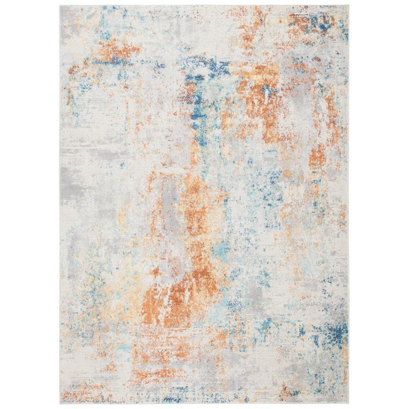 Ivory and Rust Rectangular Synthetic Area Rug