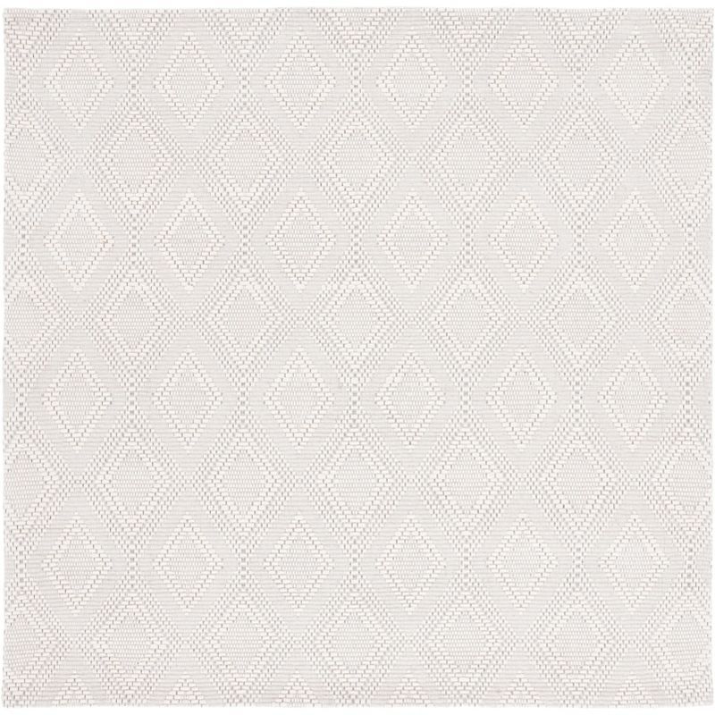 Ivory Geometric Handwoven Wool Square Area Rug