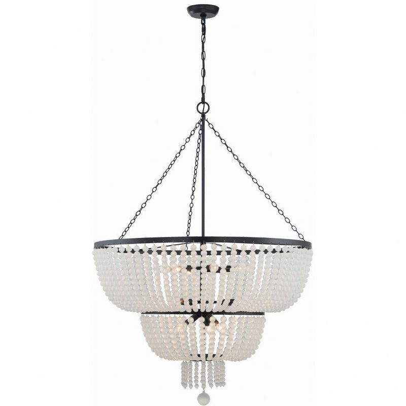 Matte Black and Frosted Glass Beaded 12-Light Chandelier