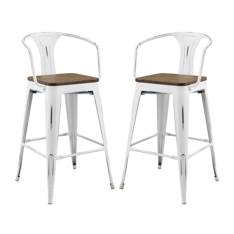 Promenade Vintage White Metal and Bamboo 41" Bar Stool Set