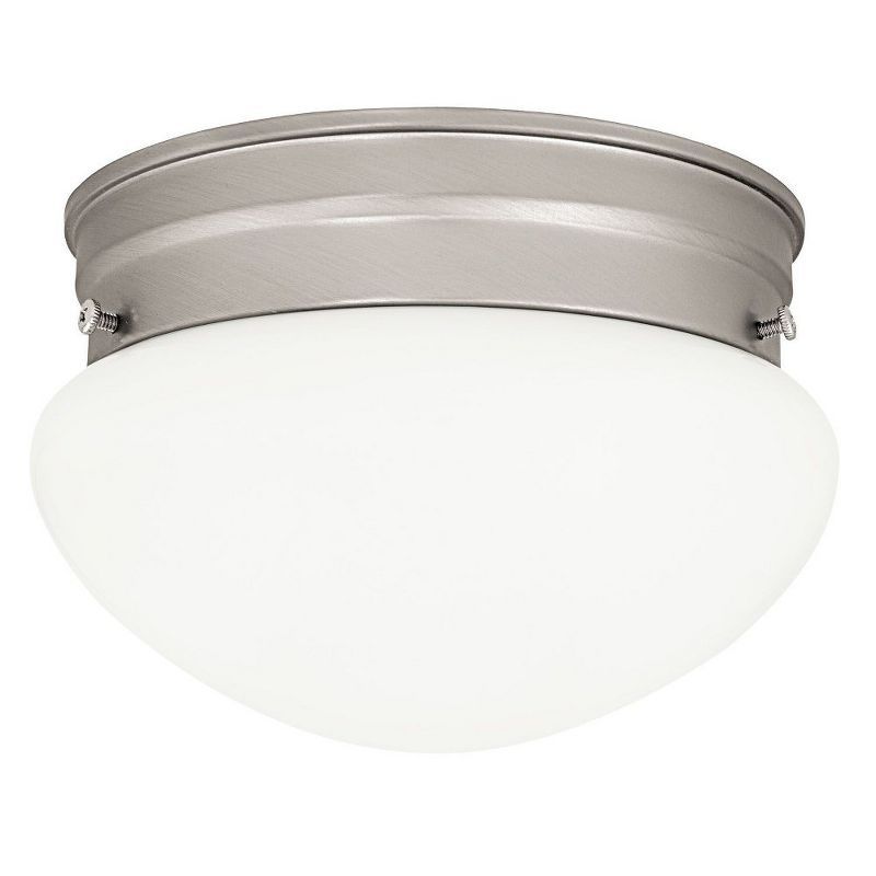 Matte Nickel 2-Light Flush Mount with White Glass Bowl