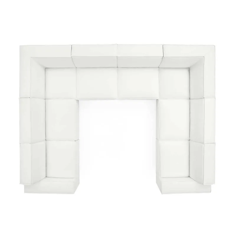 White Velvet 8-Piece Sectional Sofa with Ottoman