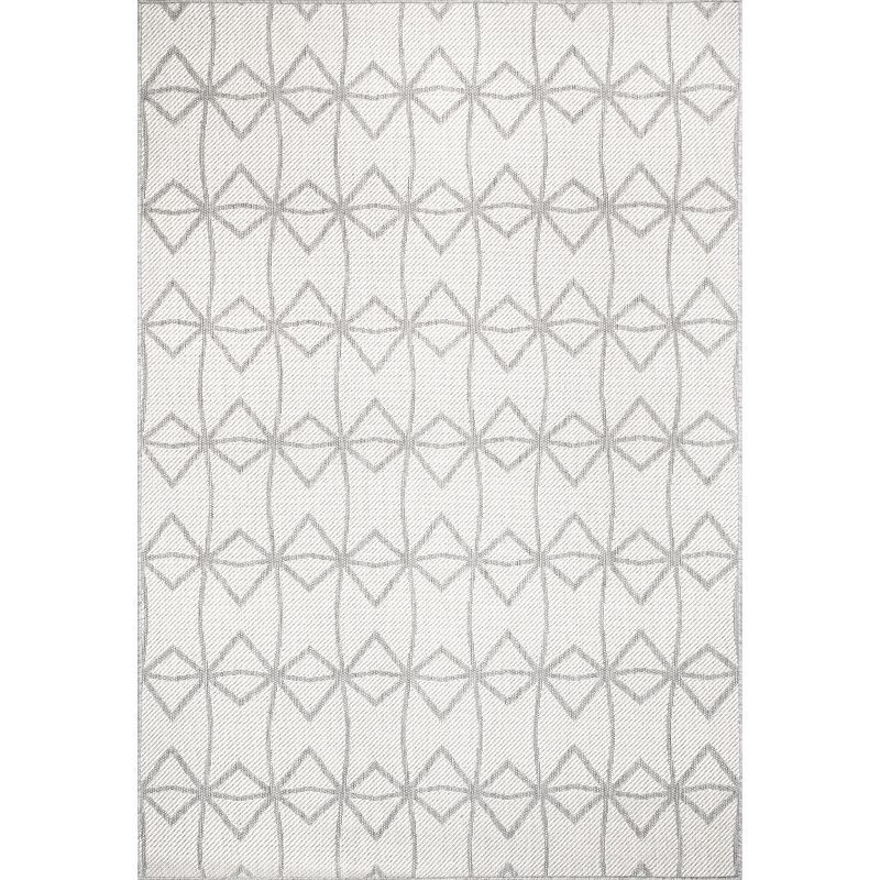 Modern Light Gray Geometric Flat Woven 5'x8' Indoor/Outdoor Rug