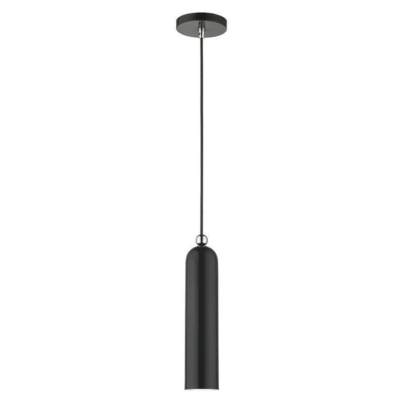 Ardmore Shiny Black Glass and Brass Cylinder Pendant Light