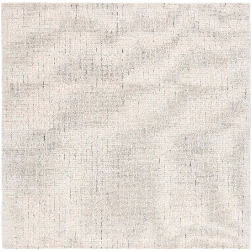 Ivory and Light Grey Abstract Wool 8' x 8' Square Rug