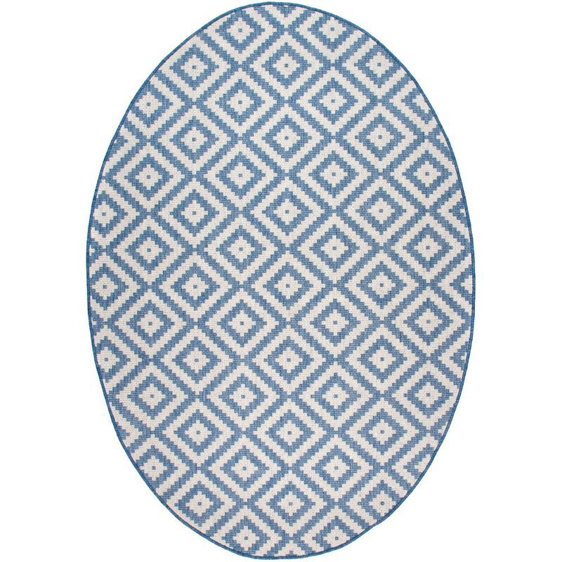 Reversible Blue Trellis Synthetic Oval Rug, 5' x 8', Easy Care