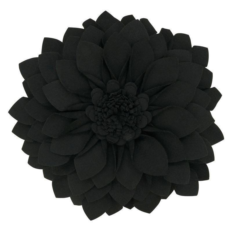 Black Felt Flower Shaped Throw Pillow