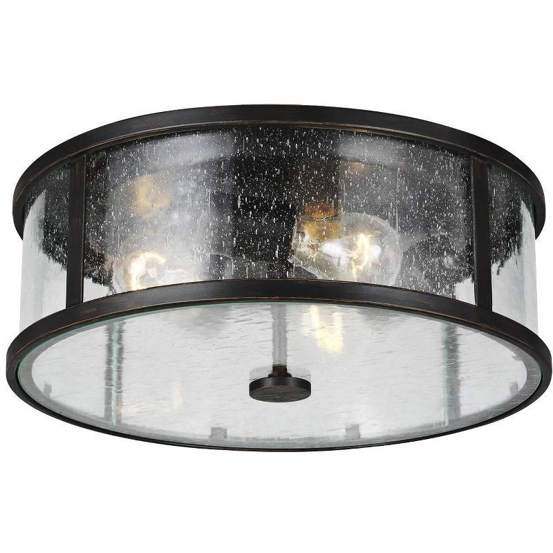 Espresso Clear Seeded Glass 3-Light Outdoor Flush Mount