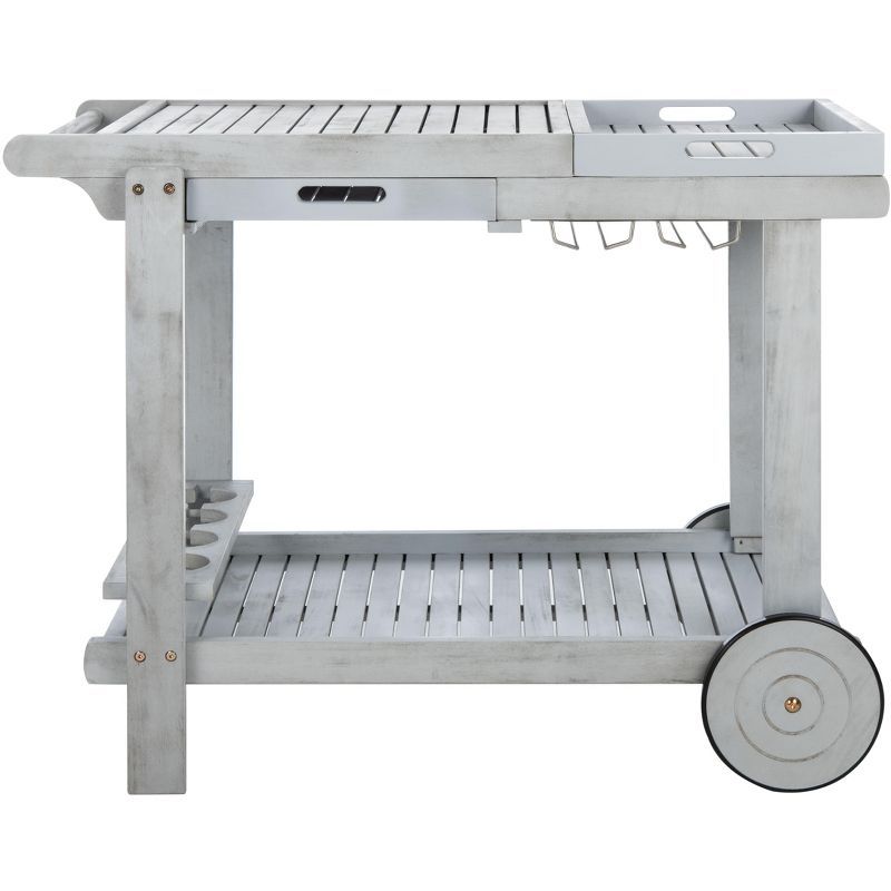 Gray Acacia Wood Outdoor Tea Trolley with Storage