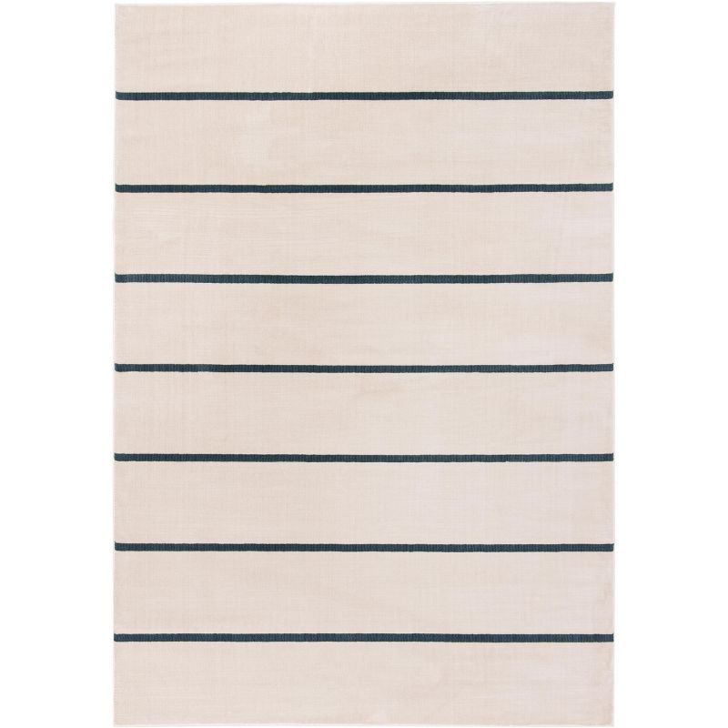 Ivory and Navy Striped Synthetic Area Rug, 2' x 3'