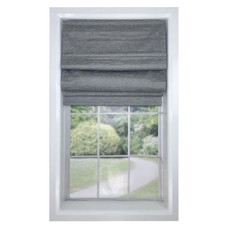 Ash Grey Cordless Roman Blackout Outdoor Fabric Shades 63" x 34"