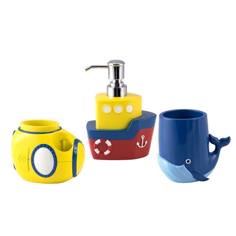 Nautical Submarine 3-Piece Kids' Bath Accessory Set in Multicolor Resin