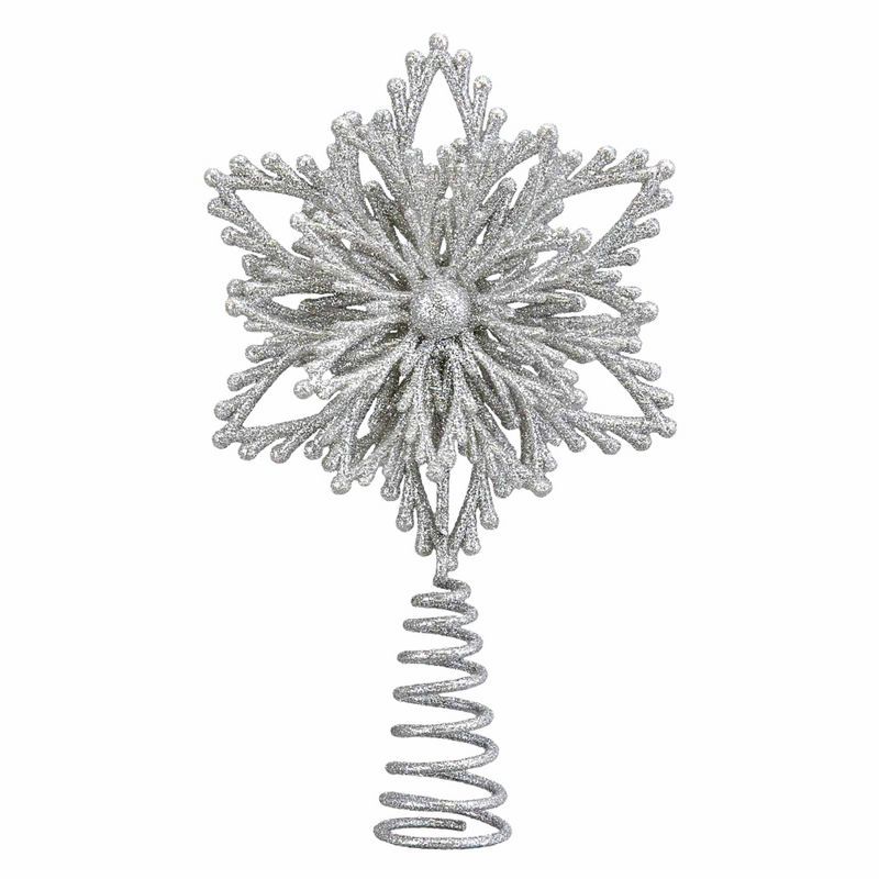 Silver Glitter Glass Snowflake Mini Tree Topper