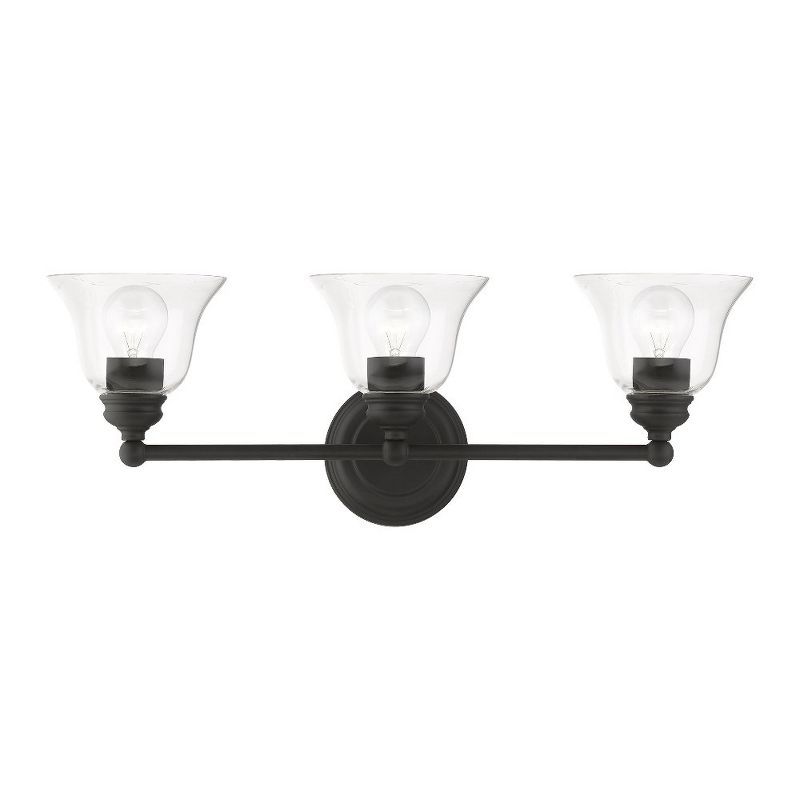 Moreland Black Steel 3-Light Vanity with Hand-Blown Clear Glass