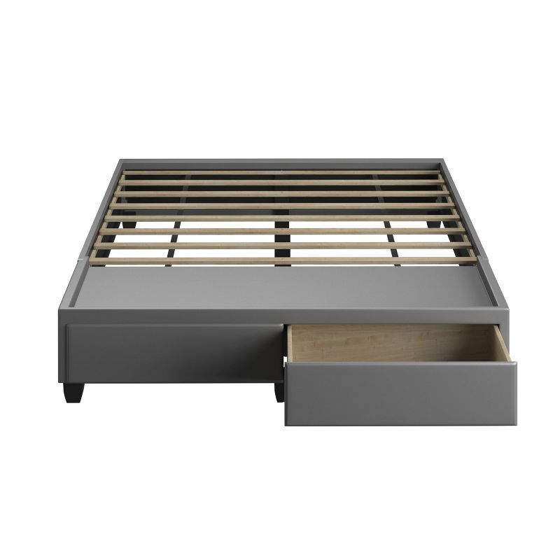 Gray Faux Leather Queen Platform Bed Frame with Storage Drawers