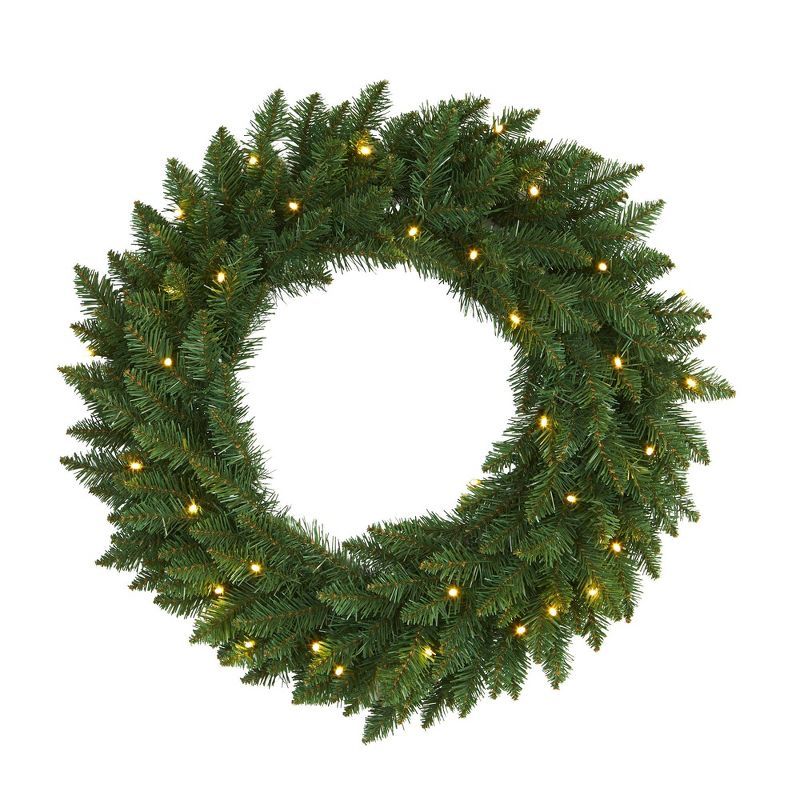 24" Green Pine Artificial Christmas Wreath with Clear LED Lights