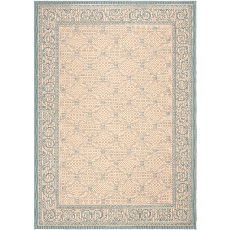 Cream and Aqua Rectangular Synthetic Outdoor Area Rug