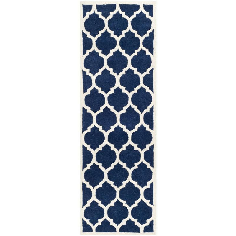 Dark Blue and Ivory Hand-Tufted Wool Runner Rug