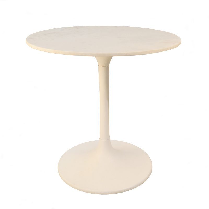 Enzo 30'' White Marble Top Round Dining Table with Metal Pedestal Base