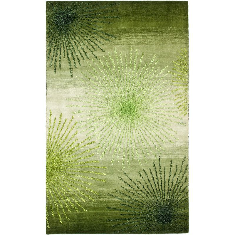 Green and Multicolor Hand-Tufted Wool Area Rug