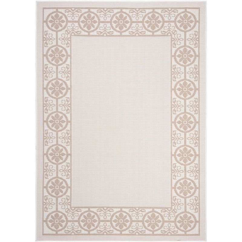 Ivory and Beige Geometric Synthetic Indoor/Outdoor Area Rug