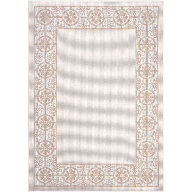 Ivory and Beige Geometric Synthetic Indoor/Outdoor Area Rug