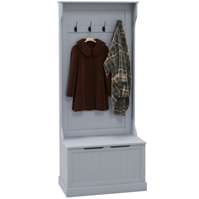 Gray Wooden Hall Tree with Storage Bench and Coat Rack