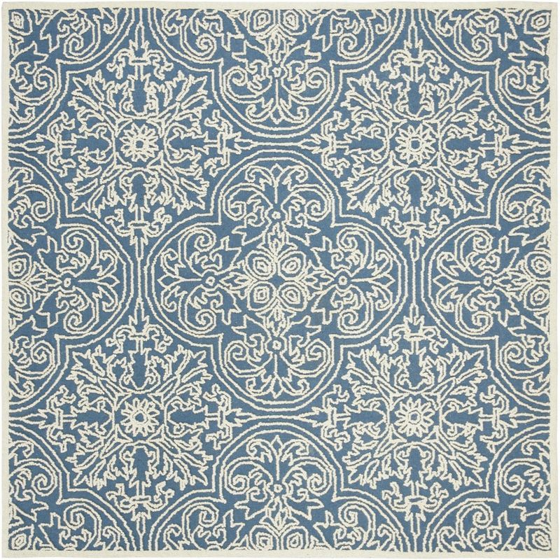 Blue and Ivory Hand-Tufted Wool Square Area Rug